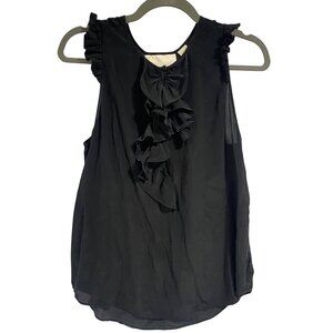 Anthropologie Maeve Hermine Silk Ruffle Sleeveless‎ Black Blouse Women's Size 10